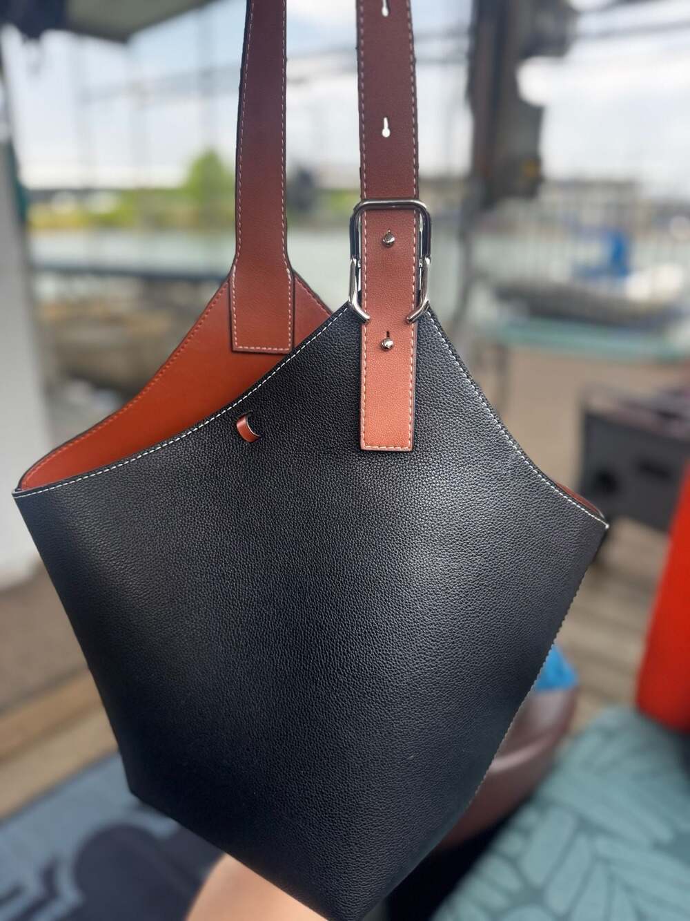 Two-tone Medium Hobo Tote Bag